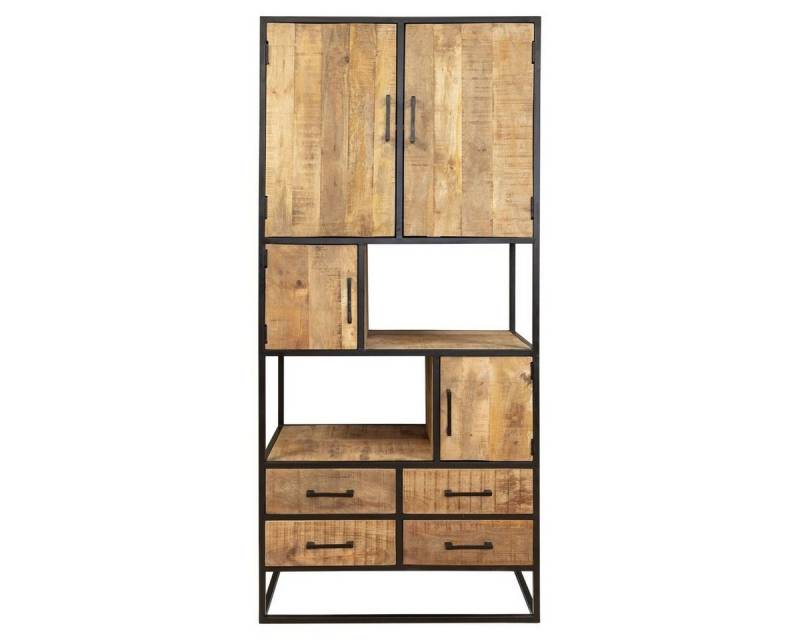 BENEDO MÖBEL Fächerschrank Schrank Delta – Massives Mangoholz in Natur & Schwarz Mangoholz für Langlebigkeit und natürliche Schönheit – 90x200x45cm von BENEDO MÖBEL