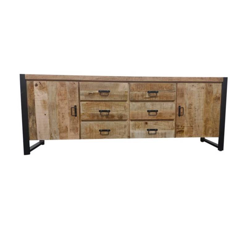 BENEDO MÖBEL Sideboard Bori Natur, Mangoholz Kommode 200×80×40 cm, 2 Türen, 6 Schubladen von BENEDO MÖBEL