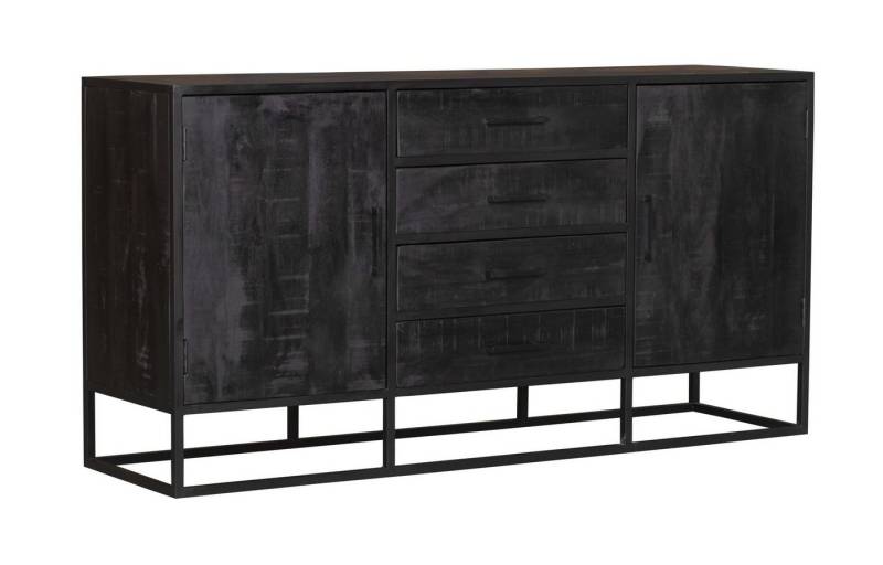 BENEDO MÖBEL Sideboard Delta Schwarz, Kommode Mangoholz, 4 Schubladen & 2 Türen, 164x45x85 cm von BENEDO MÖBEL