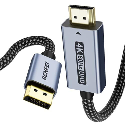 BENFEI 4K@60Hz DisplayPort auf HDMI Kabel 1,8M [Geflochten, Aluminiumhülse], Unidirektional DisplayPort-Computer zu HDMI-Monitor, DP 1.2 zu HDMI 1.4 kompatibel mit HP ThinkPad AMD NVIDIA Desktop von BENFEI