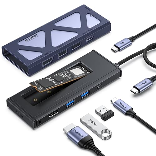 BENFEI 6-in-1 USB C HUB mit M.2 NVMe SSD Gehäuse, 10 Gbps USB 3.2 Anschlüsse (2 * USB A + 1 * USB-C), 100 W PD, 4K@60 Hz HDMI kompatibel mit MacBook Pro/Air, iPad Pro, Dell XPS, Surface Pro von BENFEI