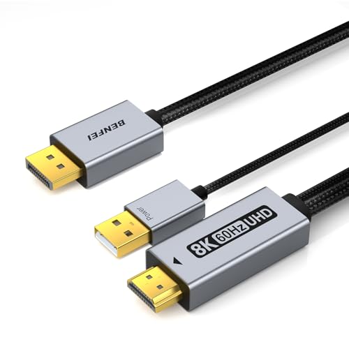 BENFEI DisplayPort 1.4 zu HDMI 2.1 Kabel 1,8M 8K@60Hz 4K@240Hz/165Hz/144Hz/120Hz, Unidirektional DP Computer zu HDMI Monitor mit USB 5V/1A Stromversorgung unterstützt HDR/DSC/HDCP2.3 für AMD NVIDIA PC von BENFEI