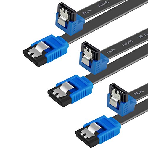 BENFEI SATA III Kabel, 3 Stück, 6Gbps, 90 Grad rechtwinklig mit Verriegelungsriegel 18 Zoll für SATA HDD, SSD, CD-Treiber, CD-Brenner,Blau von BENFEI