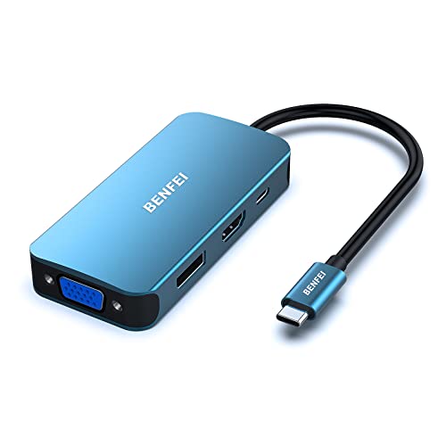 BENFEI USB C HUB 4in1, USB Typ-C zu HDMI VGA DisplayPort MST adapter mit 100W Power Delivery, kompatibel für iPhone 15 Pro/Max MacBook Pro/Air 2023 iPad Pro iMac S23 XPS 17 usw, Blau von BENFEI
