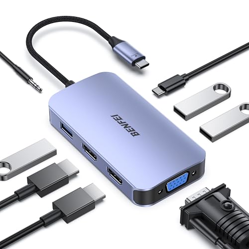 BENFEI USB C MST HUB-Docking Station 8-in-1, USB-C HUB mit 2*HDMI/1*VGA/3*USB 3.0/100W Power Delivery/3.5mm Aux-Audio, kompatibel mit iPhone 15 Pro/Max MacBook Pro/Air 2023 iPad Pro iMac S23 BENFEI USB C MST HUB-Docking Station 8-in-1, USB-C HUB mit 2*HDMI/1*VGA/3*USB 3.0/100W Power Delivery/3.5mm Aux-Audio, kompatibel mit iPhone 15 Pro/Max MacBook Pro/Air 2023 iPad Pro iMac S23 von BENFEI