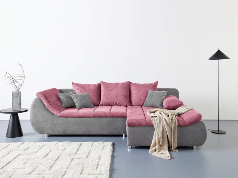 INOSIGN Ecksofa Imola, elegant und modern, aktuelle Steppung im Sitz, bequem, L-Form, frei im Raum stellbar, wahlweise mit Bettfunktion und Bettkasten von INOSIGN