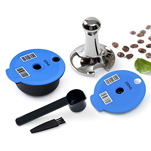 Nachfüllbare Tas simo-Kapseln, wiederverwendbar, für Bosch-Kaffeemaschine, BENFUCHEN Tas simo-Kaffeescheiben, Blau, 1 x 60 ml Kapsel + 1 x 200 ml Deckel + 1 Tamper von BENFUCHEN