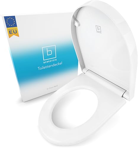 Benkstein® Premium Toilettendeckel antibakteriell D-Form weiß Klodeckel mit Quick-Release-Funktion und Softclose Absenkautomatik Klobrille Duroplast rostfreier Edelstahl WC Sitz D-Form 36 x 42,5 cm von BENKSTEIN