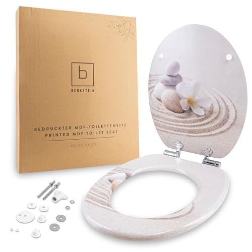 Benkstein® Toilettendeckel mit Absenkautomatik Beige Bliss – antibakterieller WC Sitz – Quick-Release zur einfachen Reinigung – einfache Montage – Duroplast – abnehmbar – bis 150 kg belastbar von BENKSTEIN