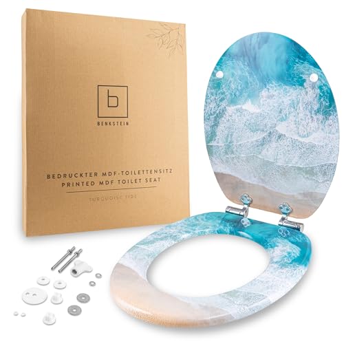Benkstein® Toilettendeckel mit Absenkautomatik Turquoise Tide – antibakterieller WC Sitz – Quick-Release zur einfachen Reinigung – einfache Montage – Duroplast – abnehmbar – bis 150 kg belastbar von BENKSTEIN