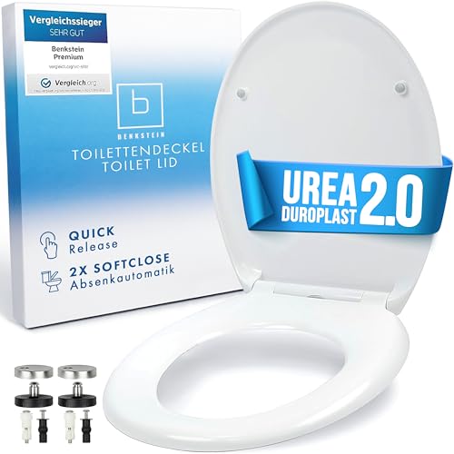 Benkstein® Toilettendeckel mit Absenkautomatik oval weiß – antibakterieller WC Sitz – Quick-Release zur einfachen Reinigung – einfache Montage – Urea-Duroplast – abnehmbar – bis 150 kg belastbar von BENKSTEIN