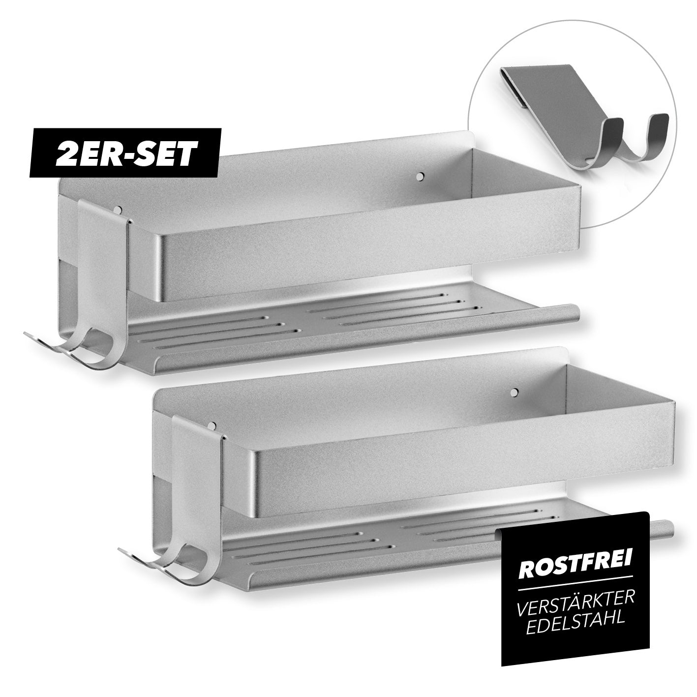 Dusch-Organizer zum Kleben oder Bohren - 2er-Set - Silber Dusch-Organizer zum Kleben oder Bohren - 2er-Set - Silber von BENKSTEIN
