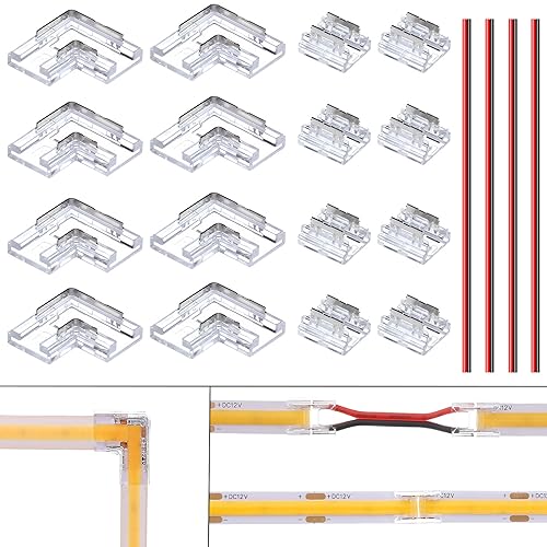 BENLUIN 2 Polig 8mm LED Streifen Verbinder 8 Stück L-förmige Eckverbinder und 8 Stück Strip zu Strip Verbindungsstücke für ohne Löten 12V 24V COB SMD LED Band Strip von BENLUN