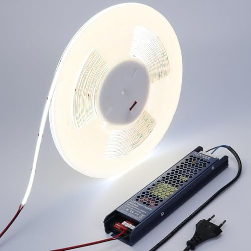 BENLUN 48V COB LED Strip 20M, LED Streifen 6000K Kaltweiss Super Hell 160W 480LEDs/M CRI 92, LED Band Schneidbar Selbstklebend mit Netzteil für Schlafzimmer Zimmer Dekoration von BENLUN