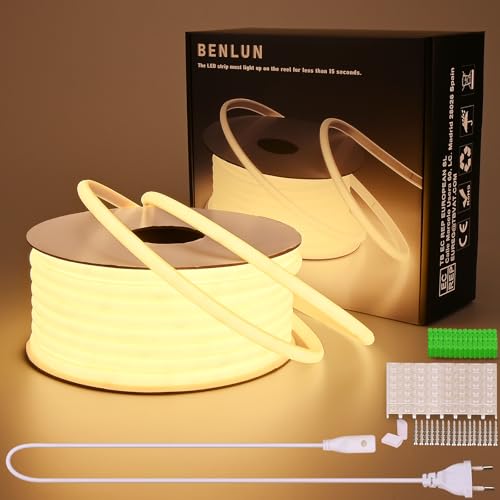 BENLUN AC 220V COB LED Streifen 30M, 3000K Warmweiß LED Strip Aussenbereich Wasserdicht, LED Band 230V Direktanschluss, Sehr Hell 10W/M 296LEDs/M für Zimmer Deko Decke Outdoor Terrasse BENLUN AC 220V COB LED Streifen 30M, 3000K Warmweiß LED Strip Aussenbereich Wasserdicht, LED Band 230V Direktanschluss, Sehr Hell 10W/M 296LEDs/M für Zimmer Deko Decke Outdoor Terrasse von BENLUN