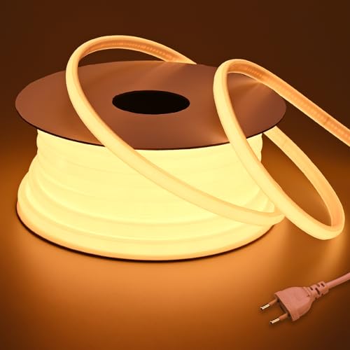 BENLUN AC 220V COB LED Strip Outdoor 20M, Warmweiß 2700K LED Streifen Aussenbereich IP65 Wasserdicht, Flexible Schneidbar LED Band 200W 230V Direktanschluss für Zimmer und Außen Dekoration von BENLUN