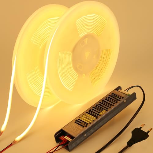 BENLUN 24V COB LED Strip Diffusion 20M (10M X 2), LED Streifen 3000K Warmweiß Outdoor Milchweiß Silikon Wasserdicht, LED Band Außen 11W/M CRI 93 mit Netzteil für Zimmer Dekoration von BENLUN