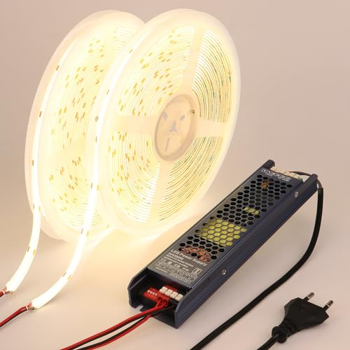 BENLUN 24V COB LED Streifen 20M (10M X 2), LED Strip 4000K Naturweiß Aussenbereich Wasserdicht, LED Band Outdoor Selbstklebend CRI 93 mit Netzteil für Schlafzimmer Zimmer Dekoration von BENLUN