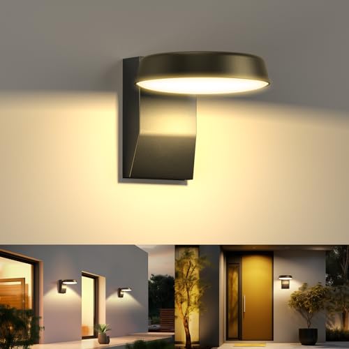 BENMA 22W LED Wandleuchte Außenlampe Aussenleuchte, Wasserdicht IP65 Außen Innen Wandlampe mit Schwenkbar LED Panel Schwarz Runde Außenwandleuchte für Garten Terrasse, 1800 Lumen, Warmweiß 3000K von BENMA