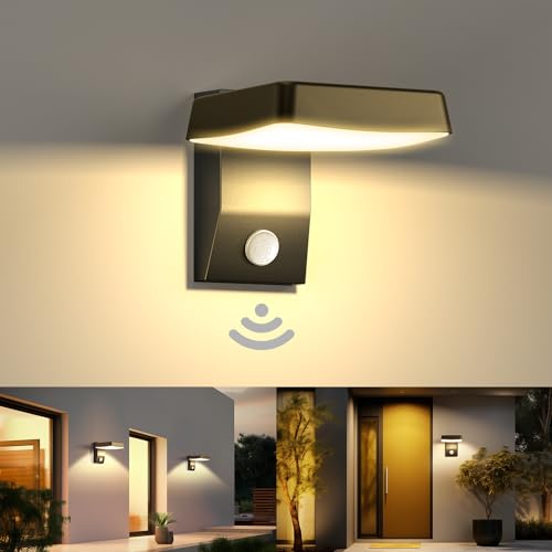 BENMA 22W LED Wandleuchte mit Bewegungsmelder, Außenlampe Wasserdicht IP65 Außen Innen Wandlampe mit Schwenkbar LED Panel Schwarz Quadratische Außenwandleuchte für Garten Terrasse, Warmweiß 3000K von BENMA