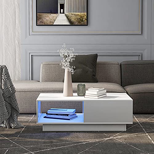 BENMWS Couchtisch, moderner Hochglanz-Sofatisch, Couchtisch, rechteckiger weißer Wohnzimmertisch mit LED-Licht, 15 Farben für Teetisch, 95x55x32cm Haushaltsdekoration BENMWS Couchtisch, moderner Hochglanz-Sofatisch, Couchtisch, rechteckiger weißer Wohnzimmertisch mit LED-Licht, 15 Farben für Teetisch, 95x55x32cm Haushaltsdekoration von BENMWS