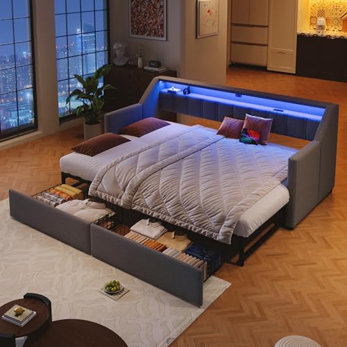 BENMWS Daybett,Tagesbett,Schlafsofa,90 x 200cm,Mit USB und Type-C,LED-Leiste mit Fernbedienung, Mit 2 Schubladen, Stauraumtaschen, Multifunktionales Ausziehbett,Ohne Matratze,Grau BENMWS Daybett,Tagesbett,Schlafsofa,90 x 200cm,Mit USB und Type-C,LED-Leiste mit Fernbedienung, Mit 2 Schubladen, Stauraumtaschen, Multifunktionales Ausziehbett,Ohne Matratze,Grau von BENMWS