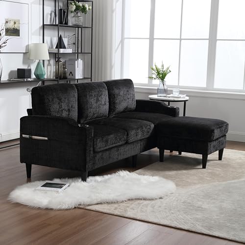 BENMWS Elegantes Sofa mit Hocker-Stauraum,4-Sitzer mit bequemen Armlehnen,Getränkehalter,Seitentaschen-robusten Kunststofffüßen,Samtbezug,Schwarz BENMWS Elegantes Sofa mit Hocker-Stauraum,4-Sitzer mit bequemen Armlehnen,Getränkehalter,Seitentaschen-robusten Kunststofffüßen,Samtbezug,Schwarz von BENMWS
