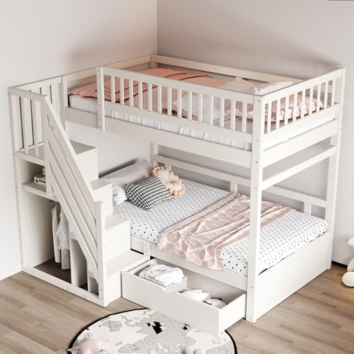 BENMWS Etagenbett Aus Massivholz,90x200cm,Mit Hohem Sicherheitsgitter,Mit Lattenrost,Sicherheitsleiter mit Stauraum,Mit Stauschubladen,Kinderbett Jugendbett,Weiß BENMWS Etagenbett Aus Massivholz,90x200cm,Mit Hohem Sicherheitsgitter,Mit Lattenrost,Sicherheitsleiter mit Stauraum,Mit Stauschubladen,Kinderbett Jugendbett,Weiß von BENMWS