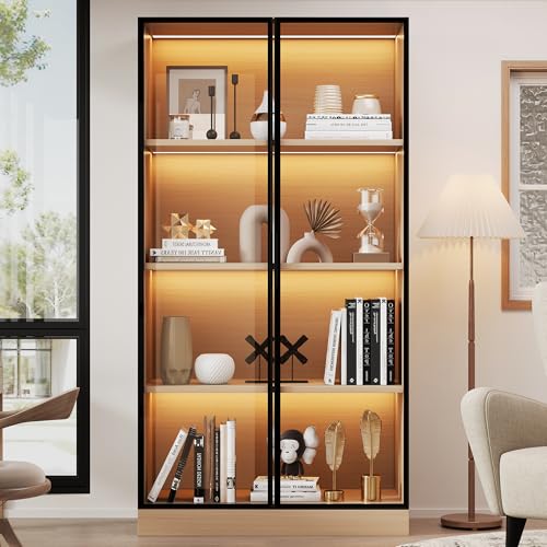 BENMWS Glasvitrine Eichenoptik 70×40×160cm Holzvitrine Türen aus gehärtetem Glas und unter jedem Regal Vitrinen Bücherregale Weinschränke Badezimmerschränke BENMWS Glasvitrine Eichenoptik 70×40×160cm Holzvitrine Türen aus gehärtetem Glas und unter jedem Regal Vitrinen Bücherregale Weinschränke Badezimmerschränke von BENMWS