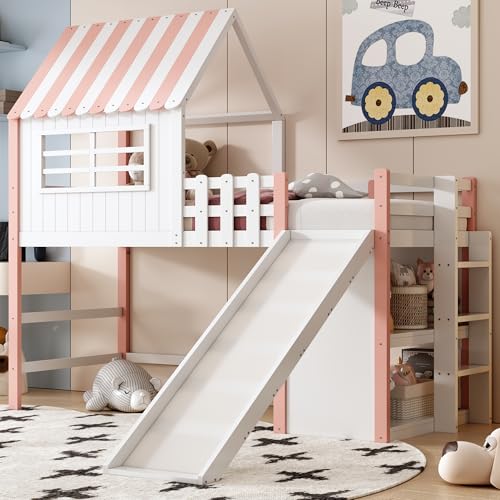 BENMWS Kinderbett 90x200cm Dachboden-Design Sicherheitsleiter Sicherheitsrutsche mehrstöckige Ablagefächer Multifunktionsbett Massivholzbett Einzelbett Hochbett Rosa BENMWS Kinderbett 90x200cm Dachboden-Design Sicherheitsleiter Sicherheitsrutsche mehrstöckige Ablagefächer Multifunktionsbett Massivholzbett Einzelbett Hochbett Rosa von BENMWS