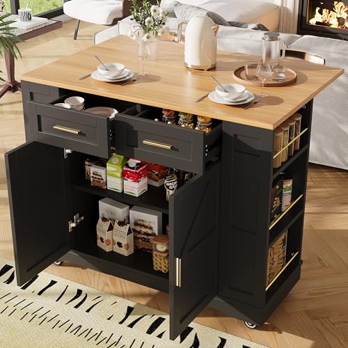 BENMWS Moderne Kücheninsel,Buffetschrank,Küchenschrank,Speisewagen mit Holzmaserung,Multifunktionale mit Speicherraum,mit Stretchfunktionsschränken,Schwarz BENMWS Moderne Kücheninsel,Buffetschrank,Küchenschrank,Speisewagen mit Holzmaserung,Multifunktionale mit Speicherraum,mit Stretchfunktionsschränken,Schwarz von BENMWS