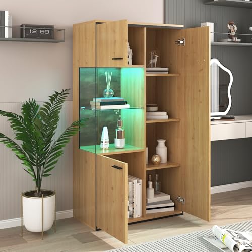 BENMWS Moderne Vitrine mit LED-Beleuchtung, Glastür, Mehrzweckregale,Großer Stauraum, Glasboden, Schaukasten, Präsentationsmöbel,Schrank mit Beleuchtung,Möbel mit Glastür 40x80cm von BENMWS