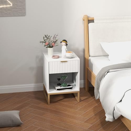 BENMWS Nachttisch,mit Schubladen,Beistelltisch,Nachtschrank mit Stauraum,Nachtkommode für Schlafzimmer,Wohnzimmer,40x40cm,Weiß von BENMWS