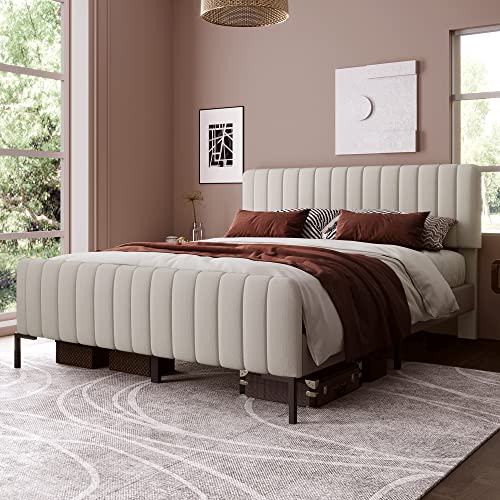 BENMWS Polsterbett Doppelbett Bettgestell,140x200cm,mit Lattenrost und Verstellbares Kopfteil,Gepolstertes Bett in,Bettrahmen Jugendbett für Schlafzimmer Gästezimmer,Leinenmaterial von BENMWS