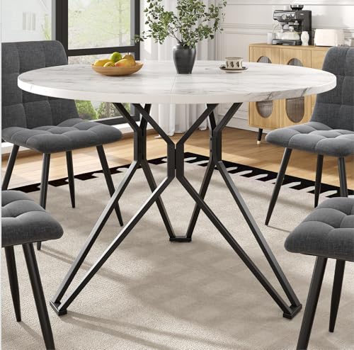 BENMWS Runder Esstisch,100×100cm,Küchen-Esstisch, Runder Couchtisch für 4 Personen,geeignet für Esszimmer, Wohnzimmer,stilvolle Tischbeine aus Metall,Tischplatte aus MDF-Marmor,Schwarz von BENMWS