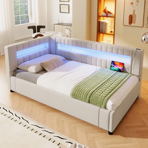 BENMWS Schlafsofa,90x200cm,Daybett,Tagesbett,LED-Lichtleiste mit Fernbedienung am Ende des Bettes,hydraulische Lagerung,ohne Matratze,USB + Type-C,Leinen,Beige BENMWS Schlafsofa,90x200cm,Daybett,Tagesbett,LED-Lichtleiste mit Fernbedienung am Ende des Bettes,hydraulische Lagerung,ohne Matratze,USB + Type-C,Leinen,Beige von BENMWS