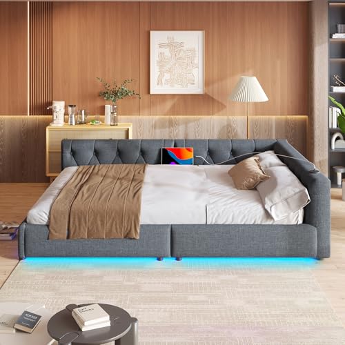 BENMWS Schlafsofa 140x200cm Daybett Tagesbett mit Lattenrost ohne Matratze Ambientebeleuchtung mit Fernbedienung Kopfteil mit Knopftuft USB Typ-c Leinen Grau BENMWS Schlafsofa 140x200cm Daybett Tagesbett mit Lattenrost ohne Matratze Ambientebeleuchtung mit Fernbedienung Kopfteil mit Knopftuft USB Typ-c Leinen Grau von BENMWS