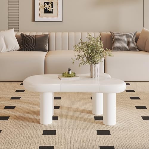 BENMWS Weißer Couchtisch in Cloud-Form aus MDF mit 16-Farbiger LED-Beleuchtung & Schublade – Moderner Wohnzimmertisch, mit Stauraum von BENMWS