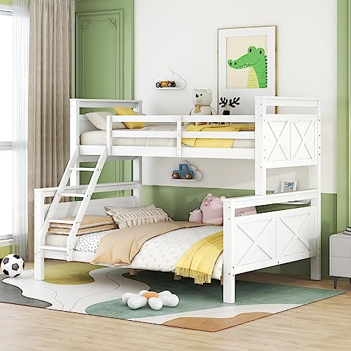 Etagenbett 90(140) x200cm mit Leiter und Sicherheitsgeländer, umbaubar in 2 getrennte Betten, Holzbett für Kinder, Jugendliche und Erwachsene,Weiß von BENMWS