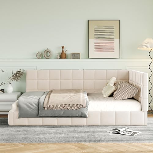 Polsterbett,Schlafsofa Multifunktionsbett mit Lattenrost aus hautsympathischem Samtstoff,140 * 200 cm (Beige) von BENMWS