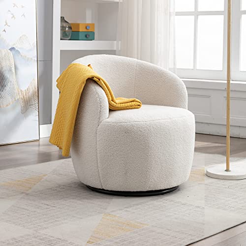 Soft Teddy Fabric Swivel Accent Armchair Barrel Chair with Black Powder Coating Metal Ring,Weiß Soft Teddy Fabric Swivel Accent Armchair Barrel Chair with Black Powder Coating Metal Ring,Weiß von BENMWS