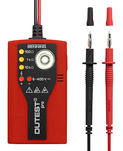 BENNING DUTEST pro Durchgangs- und Leitungsprüfer (Zur Prüfung von hoch- und niederohmigen Widerständen, Polaritätsprüfung, Taschenlampenfunktion, Messgerät) 50156, Rot, Schwarz von BENNING