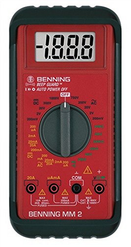 Benning MM 2 Digital-Multimeter (mit digitaler Anzeige, Max. Spannungsmessbereich DC 1000 V, inkl. Gummischutzrahmen, Tasche usw.) 44028, Rot, Schwarz von BENNING