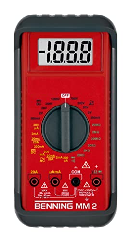 Benning MM 2 Digital-Multimeter (mit digitaler Anzeige, Max. Spannungsmessbereich DC 1000 V, inkl. Gummischutzrahmen, Tasche usw.) 44028, Rot, Schwarz von BENNING