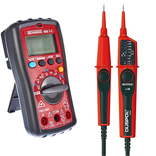 Benning MM 5-2 TRMS-Digital-Multimeter, 044071 & DUSPOL analog. Spannungsprüfer (mit Tauchspul-Pegelanzeige, Spannungsmessbereich 12 V - 1000 V AC/DC, Prüfart 2-polig, inkl. Messspitzenschutz) 50261 von BENNING