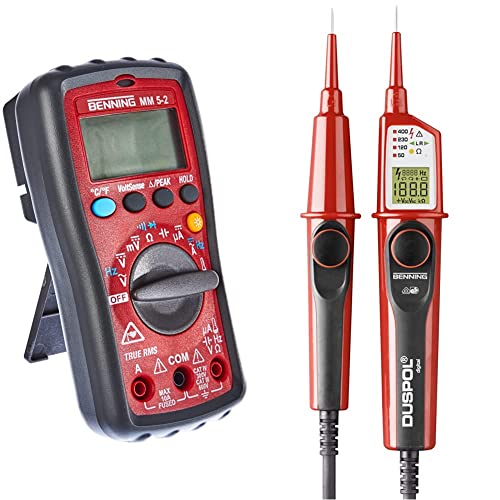 Benning MM 5-2 TRMS-Digital-Multimeter, 044071 & DUSPOL digital Digitaler True RMS Spannungsprüfer (Prüfart 2-polig, Spannungsmessbereich 1 V - 1000 V AC/ 1200 V DC, Durchgangsprüfung) 50263 von BENNING