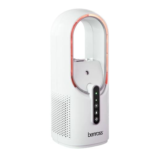 Benross 38639 Wiederaufladbarer blattloser Ventilator mit Nebel-Luftbefeuchter / 3 Geschwindigkeitsstufen / 7 LED-Farben/USB wiederaufladbarer Tischventilator/leiser Betrieb / 165ml von BENROSS