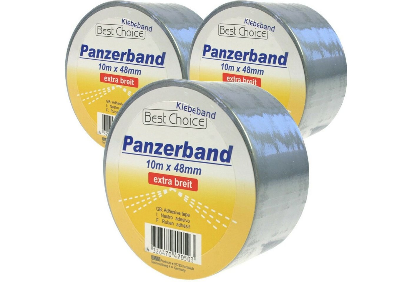 BENSON Klebeband 1- 24 Panzerband Panzertape Gaffa Tape Gewebeband (3-St) Klebeband, Packband, Silber von BENSON