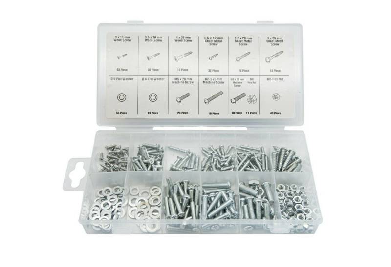 BENSON Schrauben-Set Maschinenschrauben Schrauben Holz Blech Muttern, (347 St), Unterlegscheiben, Set, 347 tlg. von BENSON