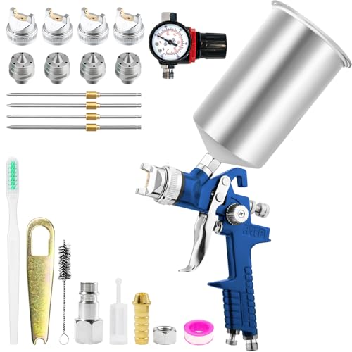 HVLP Lackierpistole mit 1000 cc Schnitt aus Aluminium, 4 Düsen 1,4 mm, 1,7 mm, 2,0 mm, 2,5 mm, Schwerkraftfarbpistole für automatische Möbelmalerei HVLP Lackierpistole mit 1000 cc Schnitt aus Aluminium, 4 Düsen 1,4 mm, 1,7 mm, 2,0 mm, 2,5 mm, Schwerkraftfarbpistole für automatische Möbelmalerei von BENTOHKLE